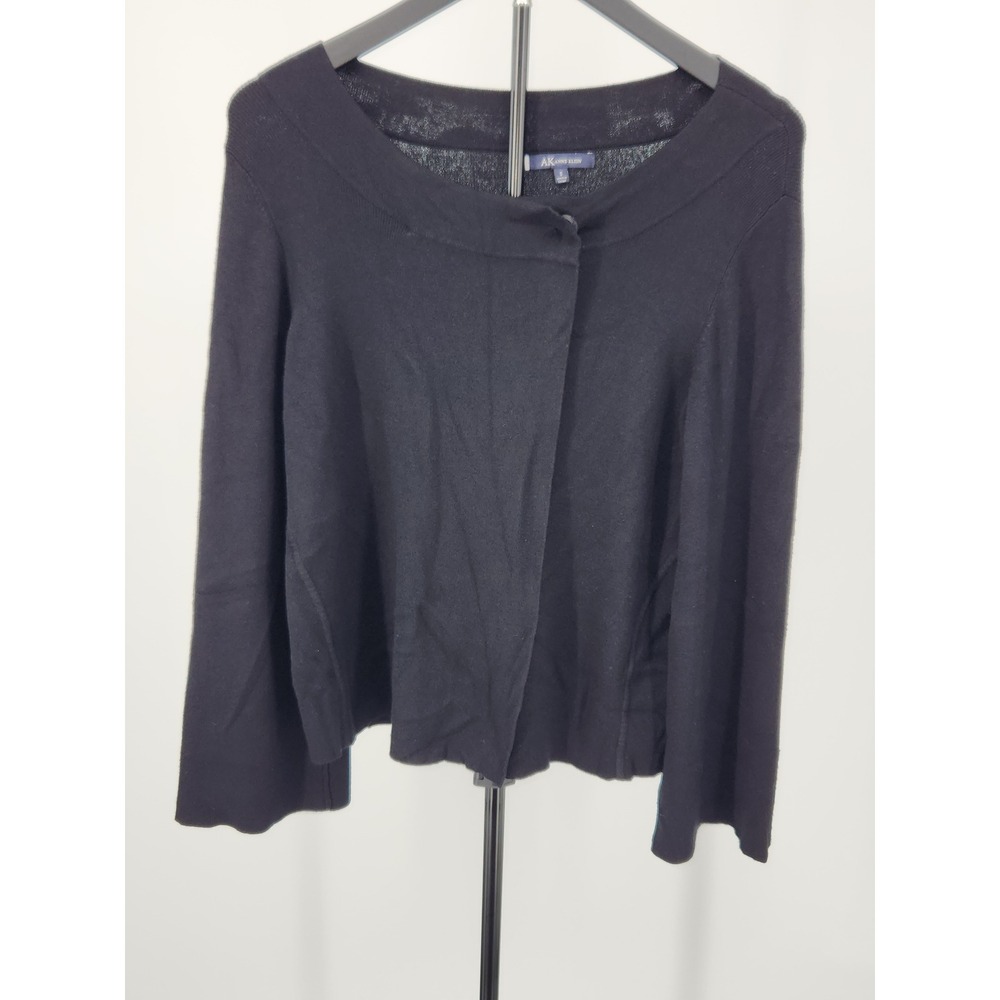 Anne Klein Black Knit Cardigan Sweater Single Button Boat Neck Womens Size S